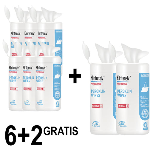 PROMO 6+2 PEROKLIN WIPES - Servetele umede dezinfectante pentru suprafete, TUB 120 buc.