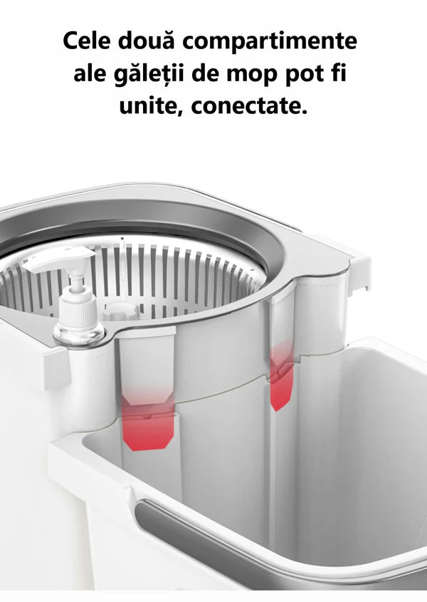 Mop rotativ cu 2 găleți DreamRamp® cu centrifugă inox, mâner reglabil și roți
