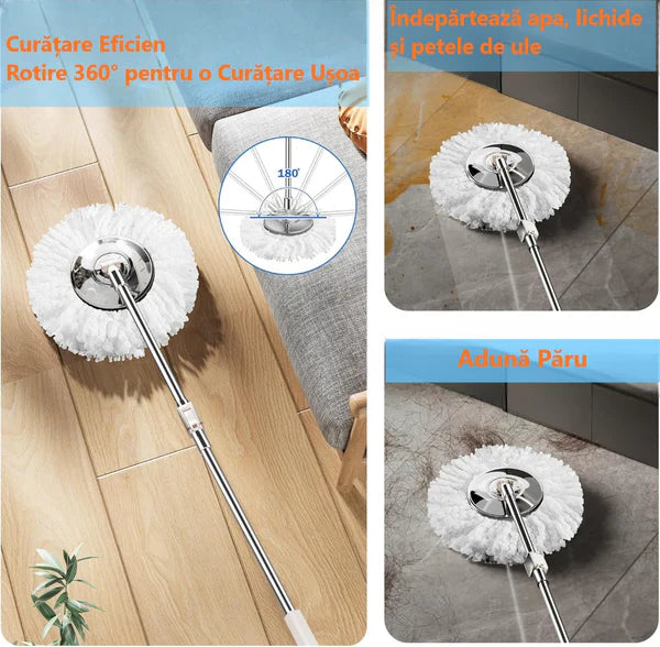 Mop rotativ cu găleată pe roți DreamRamp® din inox antibacterian