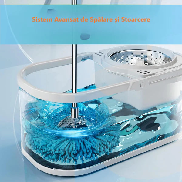 Mop rotativ cu găleată pe roți DreamRamp® din inox antibacterian