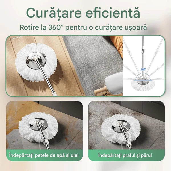 Mop rotativ cu găleată pe roți DreamRamp® din inox antibacterian