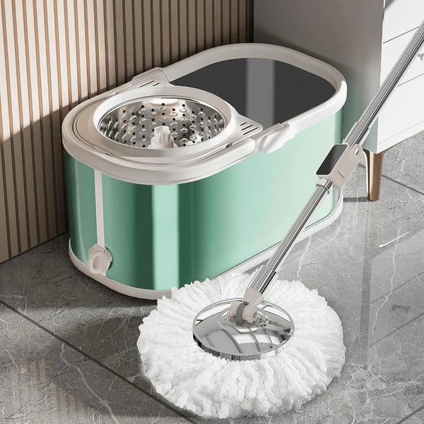 Mop rotativ cu găleată pe roți DreamRamp® din inox antibacterian