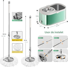 Mop rotativ cu găleată pe roți DreamRamp® din inox antibacterian