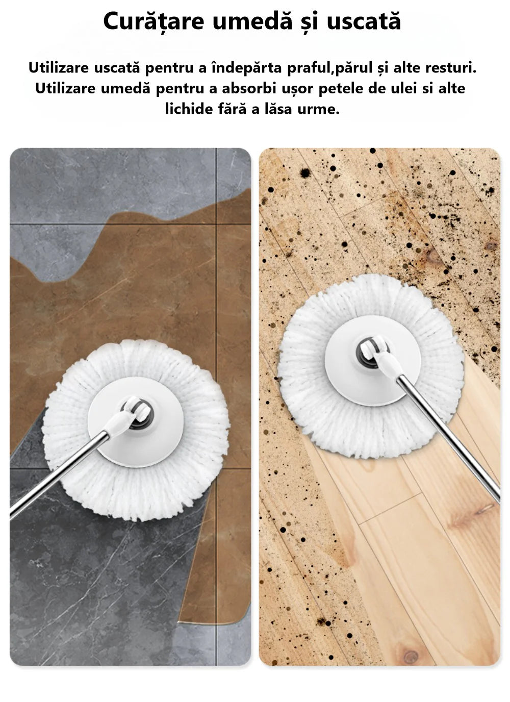 Mop rotativ cu 2 găleți DreamRamp® cu centrifugă inox, mâner reglabil și roți