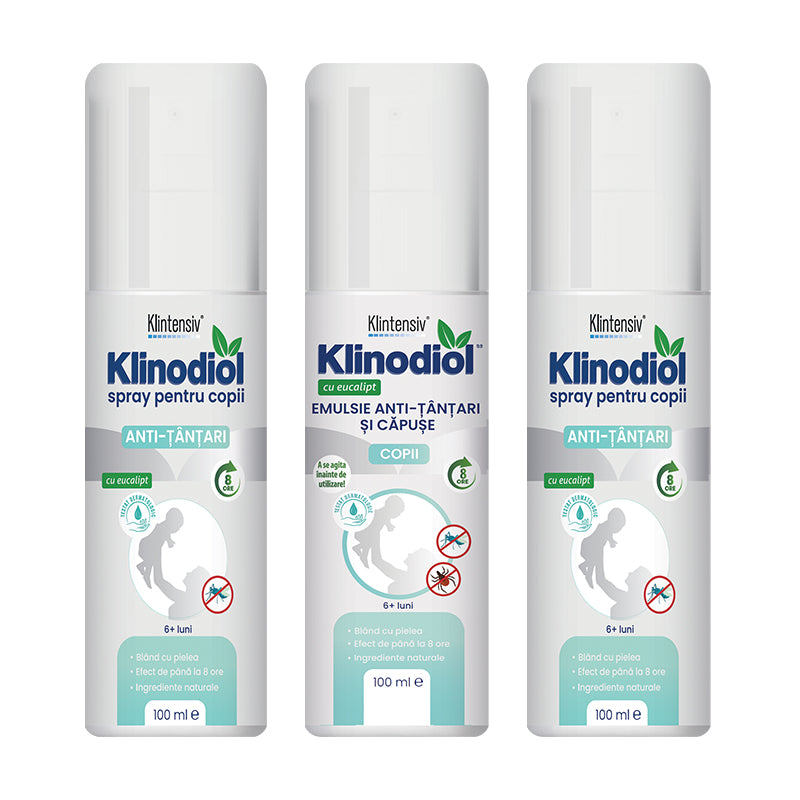 Pachet Klinodiol, emulsie anti-tânțari și căpuse și spray anti-țânțari pentru copii