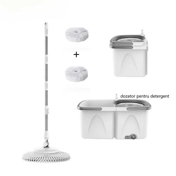 Mop rotativ cu 2 găleți DreamRamp® cu centrifugă inox, mâner reglabil și roți